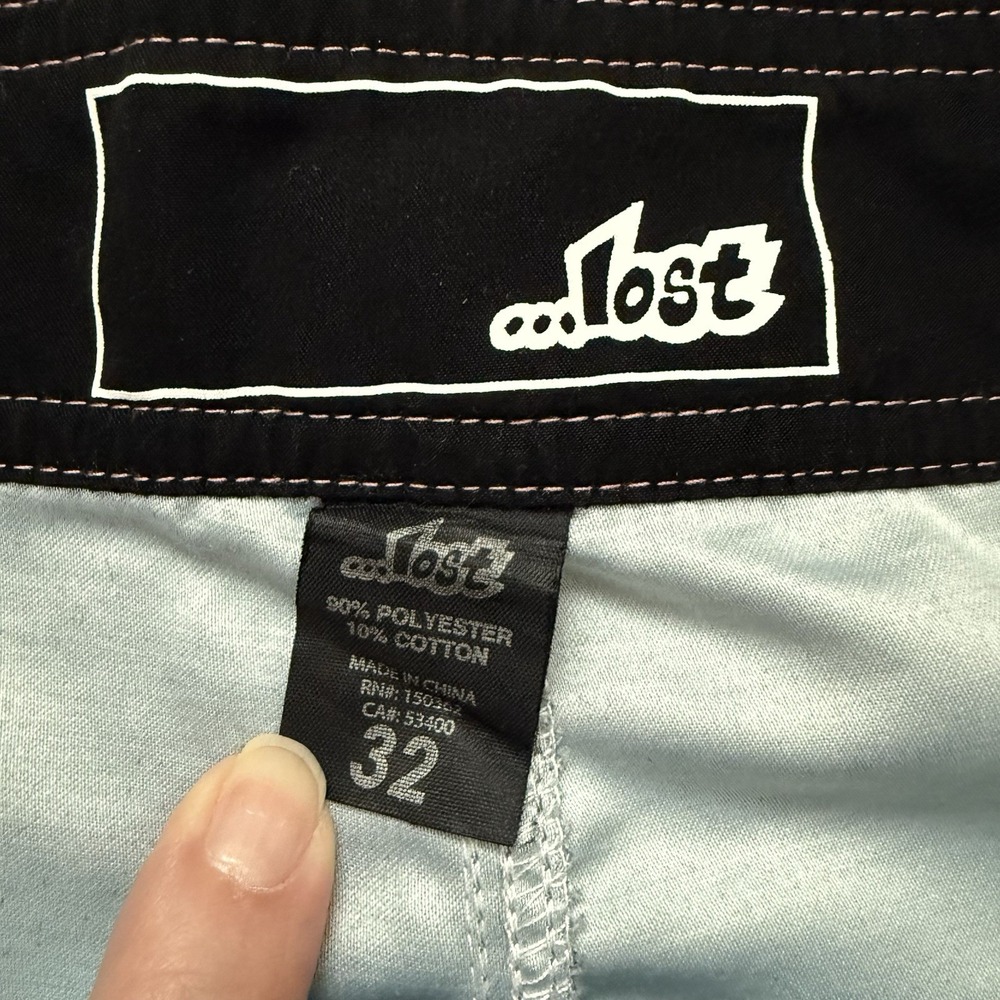 Lost Board Shorts Mens Size 32 Surf Swim Trunks Pink‎ Gray Green Striped - Picture 3 of 8
